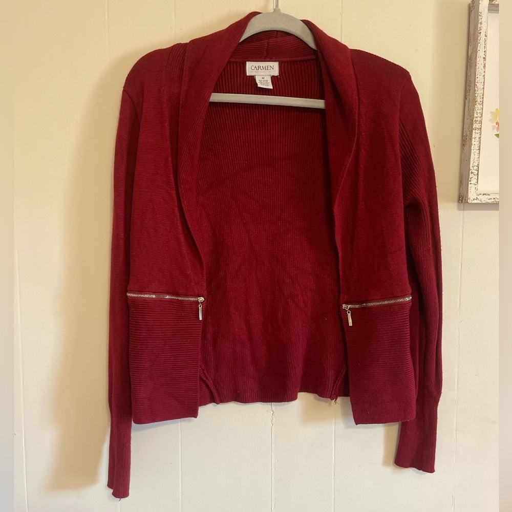 Carmen Red Open Front Cardigan
